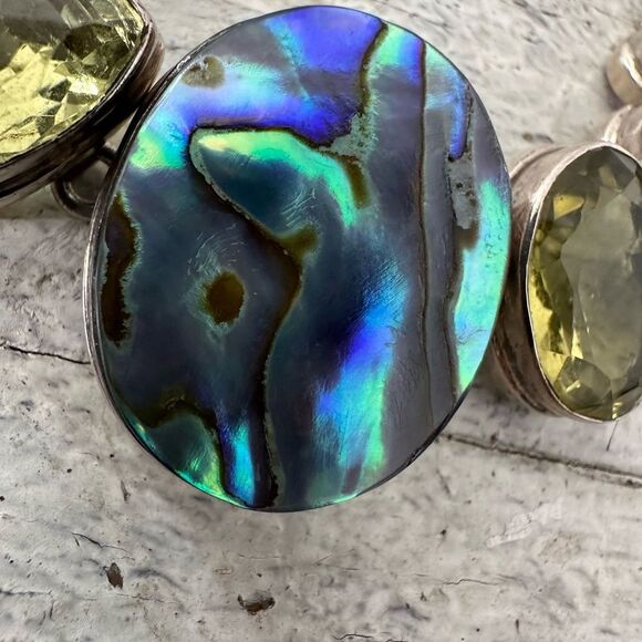 Vintage Multi Gemstone 925 Sterling Toggle Closure Bracelet - Picture 6 of 9